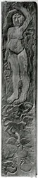 Panneau vertical sculpté du cadre de porte de la dernière résidence de Gauguin à Atuona sur Hiva Oa (Îles Marquises), 1902